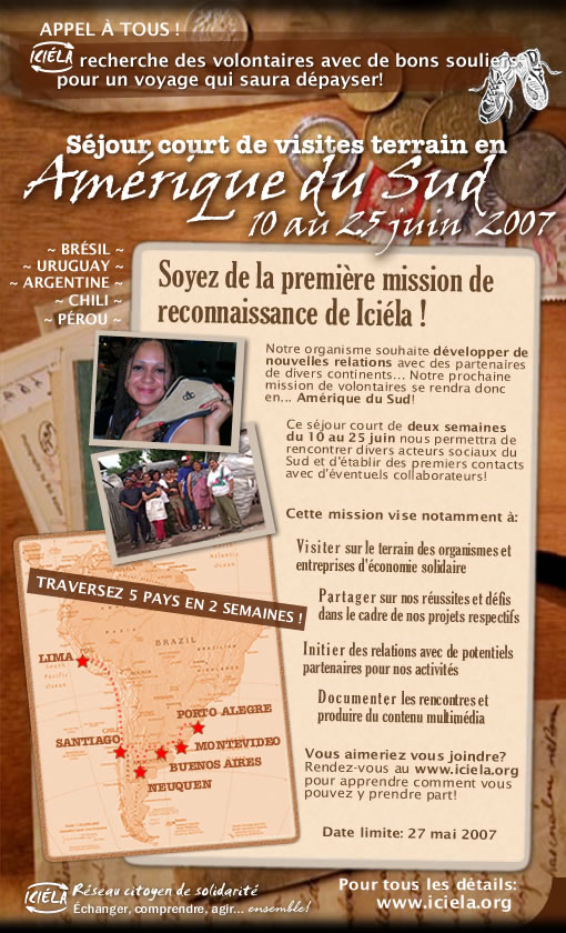 Invitation &agrave; une pr&eacute;sentation sur les projets de commerce &eacute;quitable de Ici&eacute;la le mercredi 9 mai &agrave; 17h au Caf&eacute; Rico.  Informations: www.iciela.org