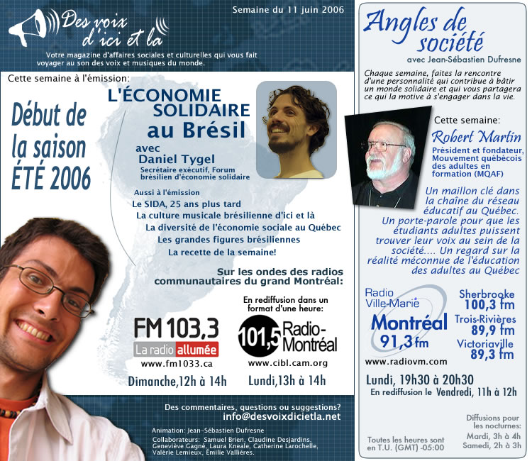Emission de radio Des voix d'ici eet la